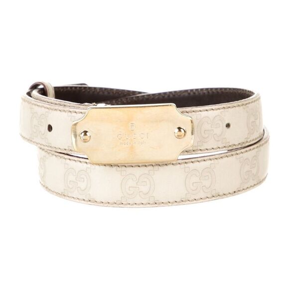 Gucci Guccissima GG Leather Embossed White Belt 146439 80/32 - Picture 3 of 11